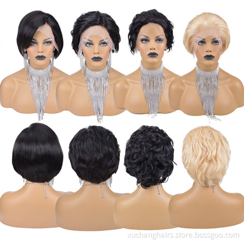 Dropship Wigs Short Lace Frontal Perruque Cheveux Humain 100 Virgin Brazilian Human Hair Pixie Wig